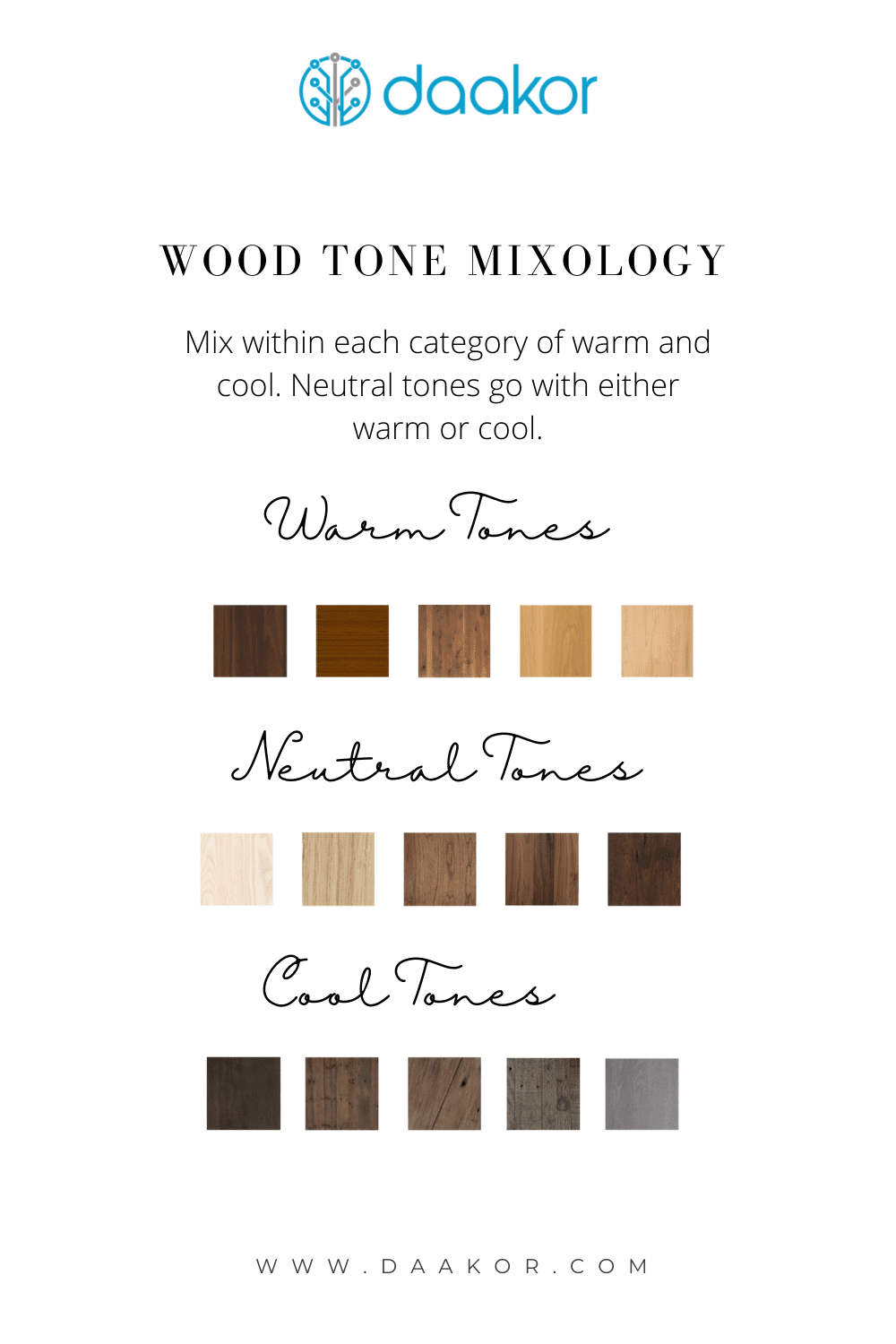 warm, neutral and cool wood tones